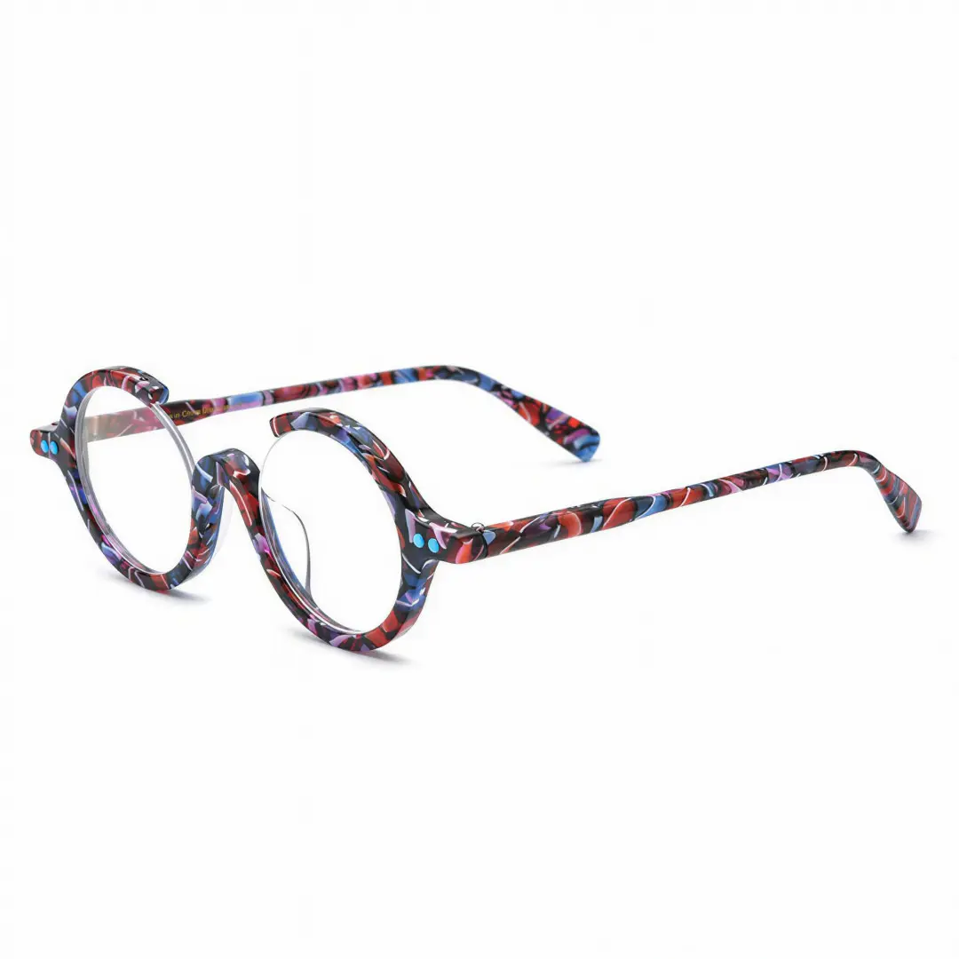 Angle view of Paola round acetate eyeglasses RA0022212 in red tortoise