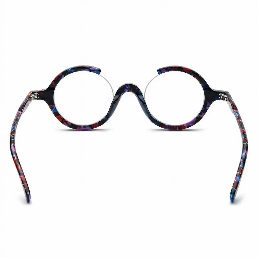 Back view of Paola round acetate eyeglasses RA0022212 in red tortoise