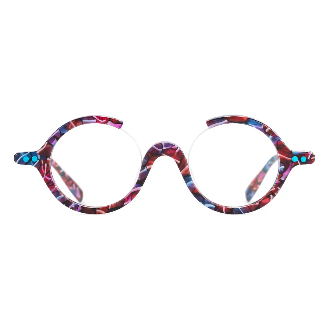 Front view of Paola round acetate eyeglasses RA0022212 in red tortoise