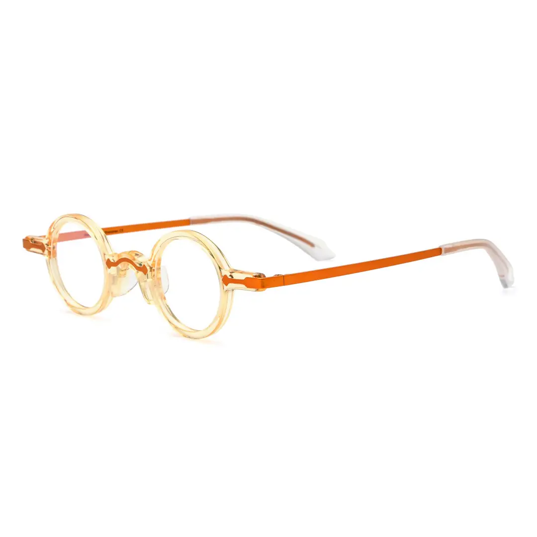Angle view of Edie vintage round acetate eyeglasses RA0022301 in beige