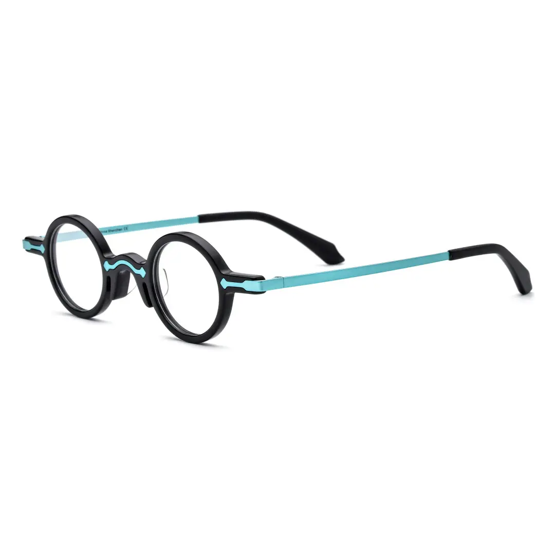 Angle view of Edie vintage round acetate eyeglasses RA0022301 in black
