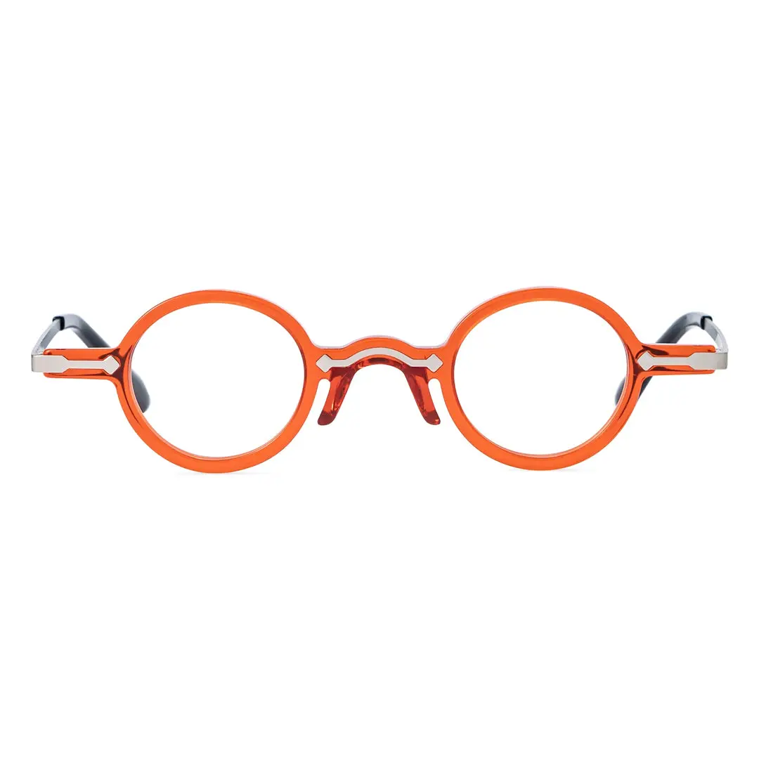 Front view of Edie vintage round acetate eyeglasses RA0022301 in orange