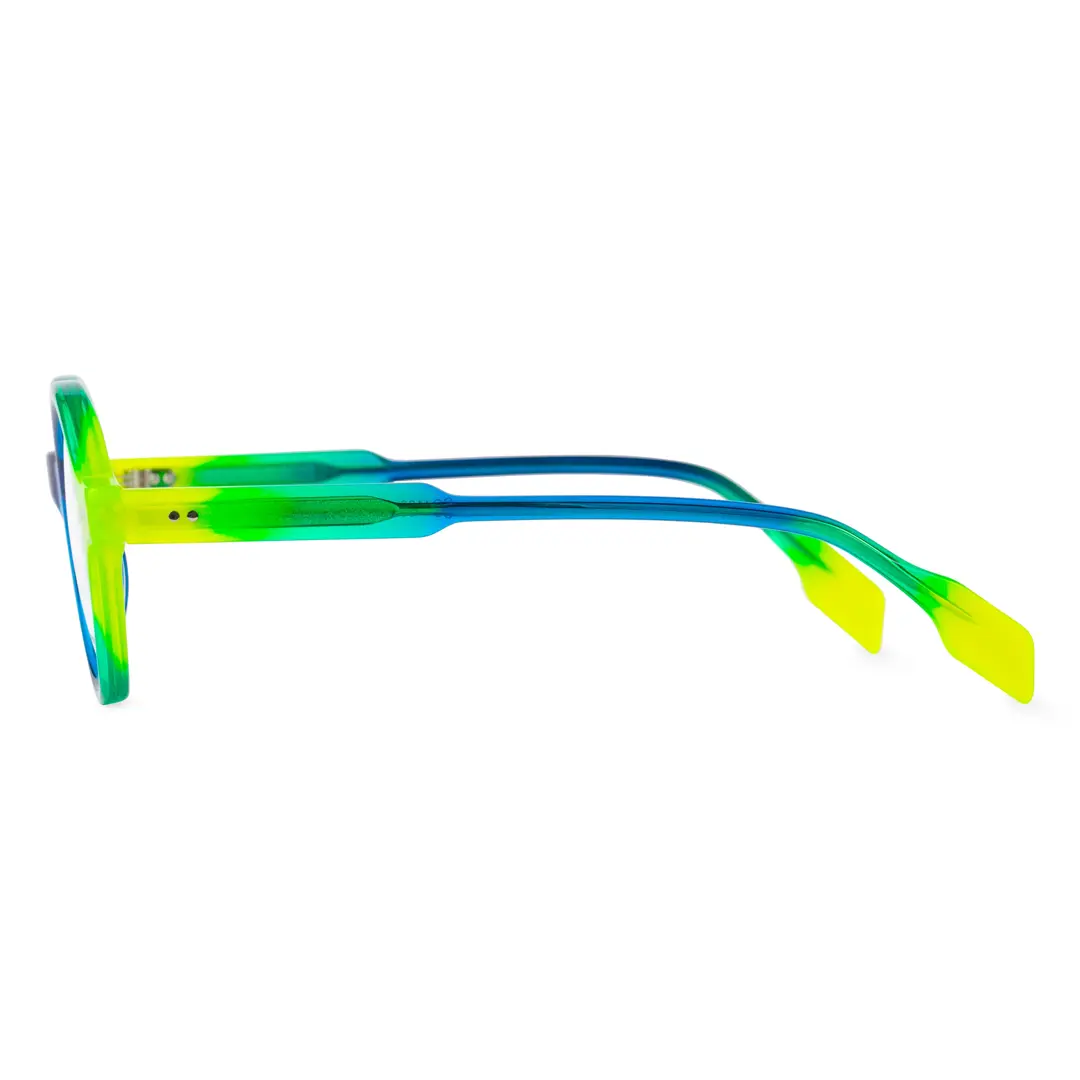 Side view of Luv colorful round acetate eyeglasses in blue. SPU: RA0022307
