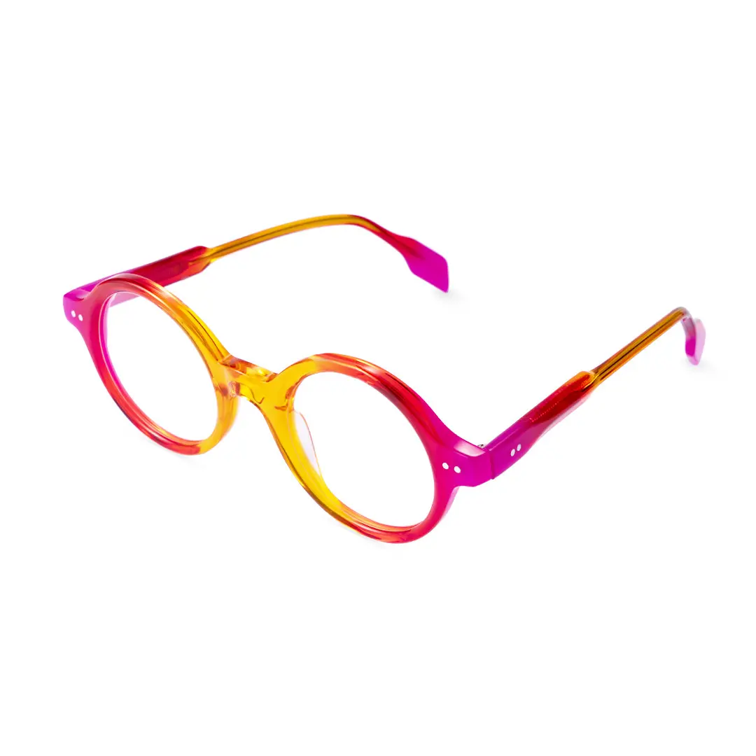 Angle view of Luv colorful round acetate eyeglasses in orange. SPU: RA0022307