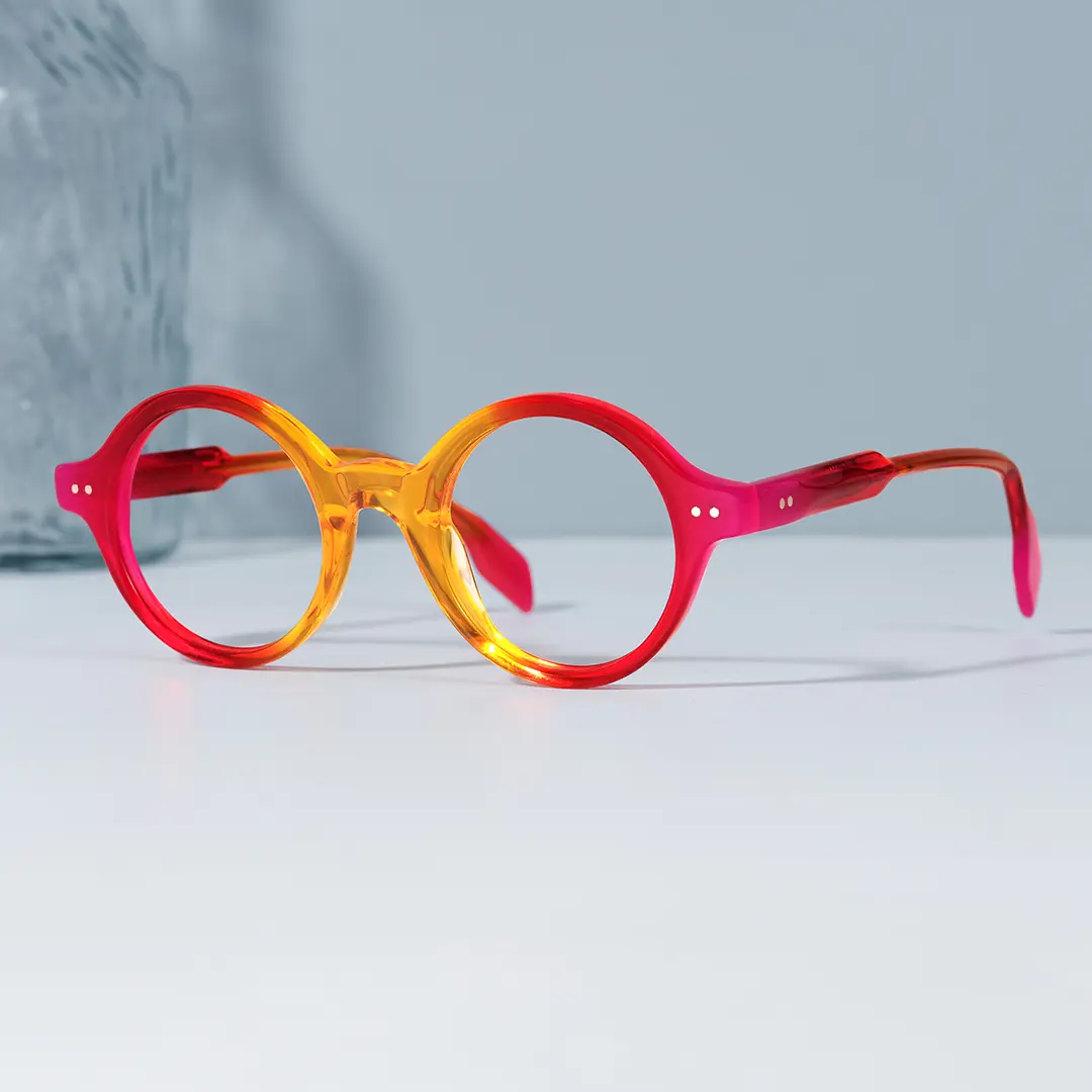Scene view of Luv colorful round acetate eyeglasses in orange. SPU: RA0022307