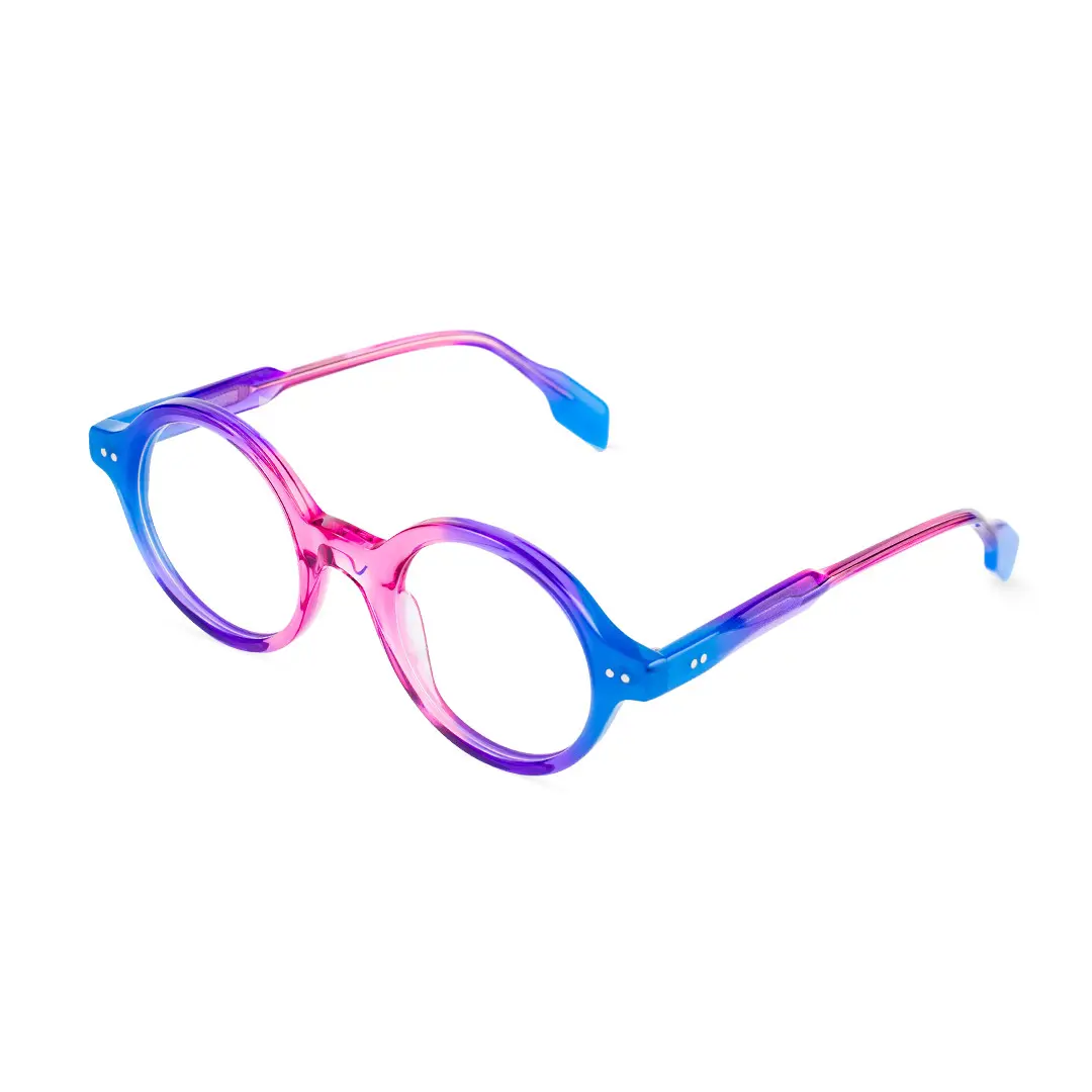 Angle view of Luv colorful round acetate eyeglasses in pink. SPU: RA0022307