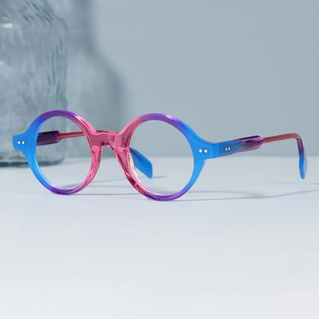 Scene view of Luv colorful round acetate eyeglasses in pink. SPU: RA0022307