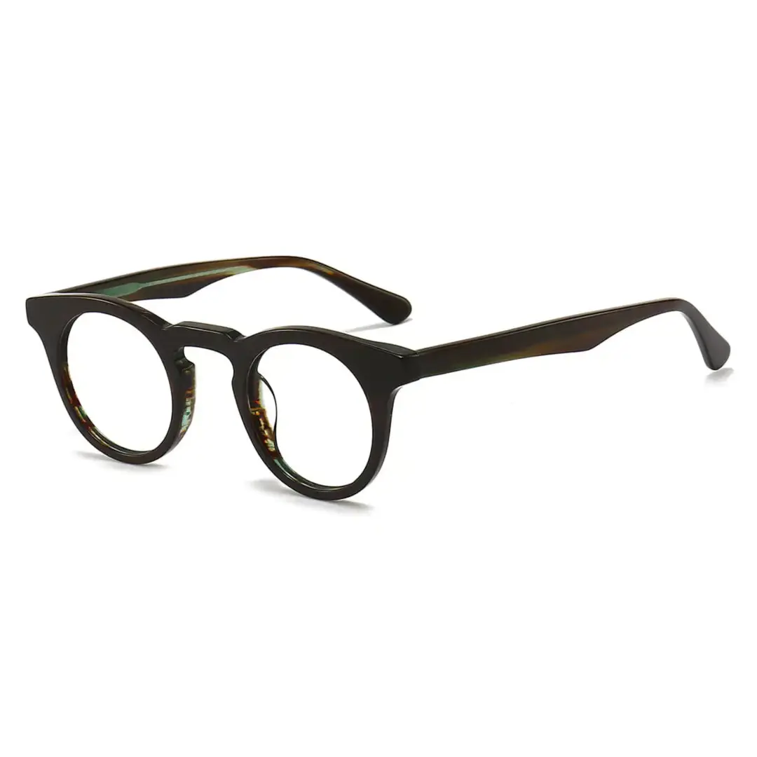 Angle view of Esta colorful round acetate eyeglasses RA0032303 in black
