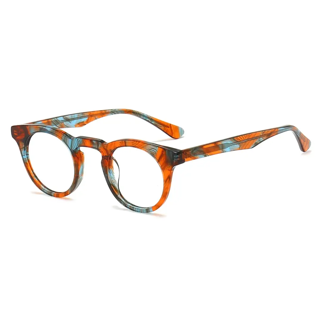 Angle view of Esta colorful round acetate eyeglasses RA0032303 in orange
