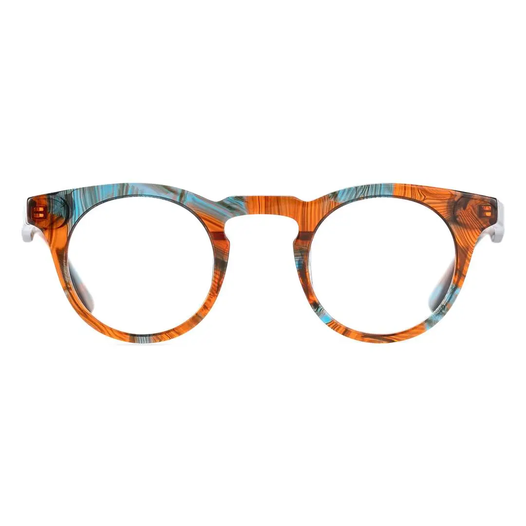 Front view of Esta colorful round acetate eyeglasses RA0032303 in orange