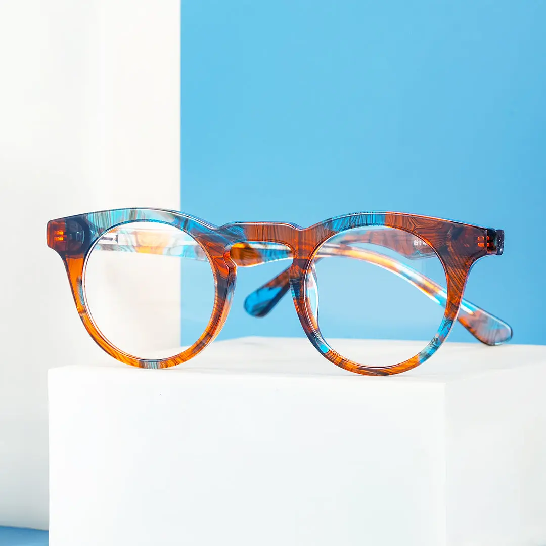 Scene view of Esta colorful round acetate eyeglasses RA0032303 in orange