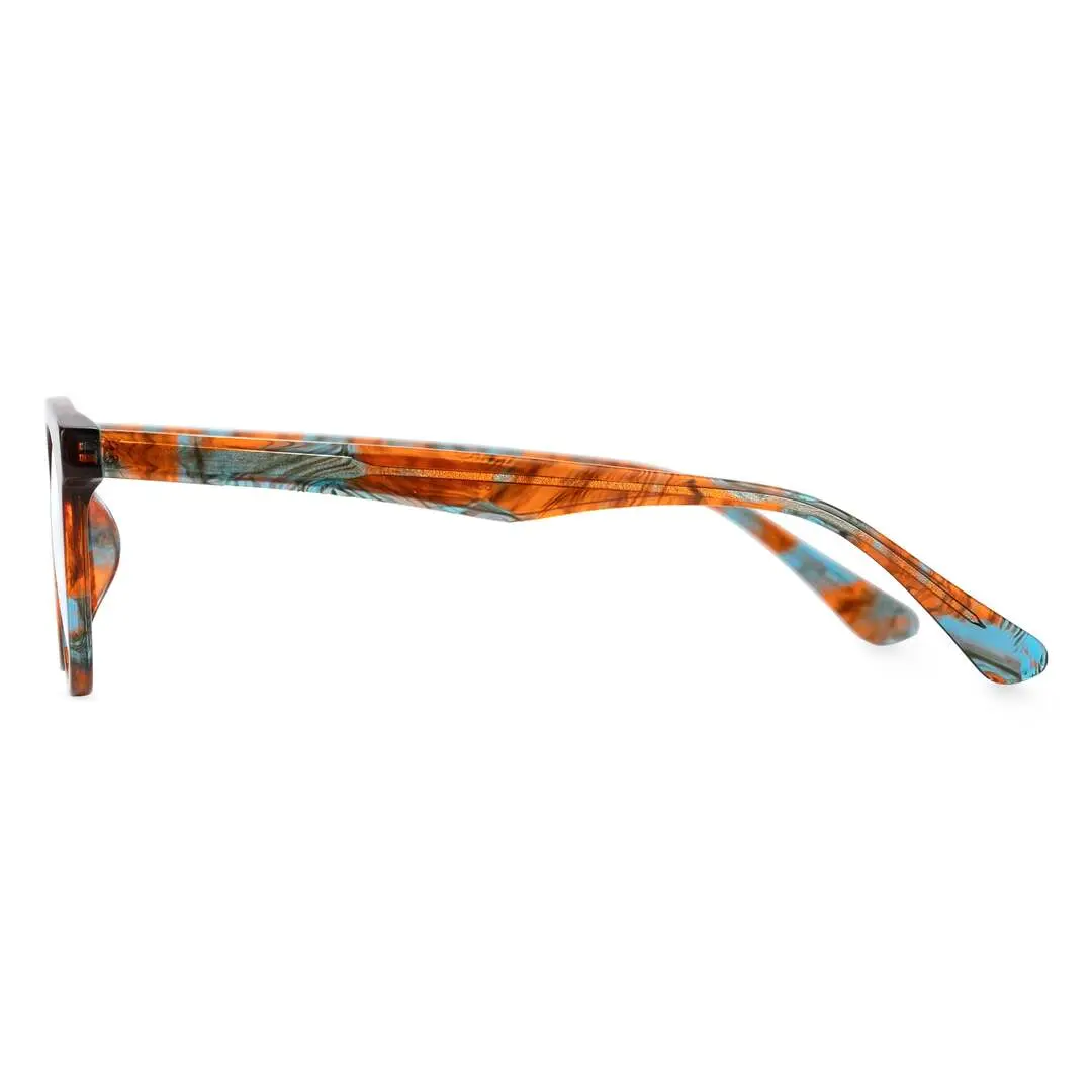 Side view of Esta colorful round acetate eyeglasses RA0032303 in orange