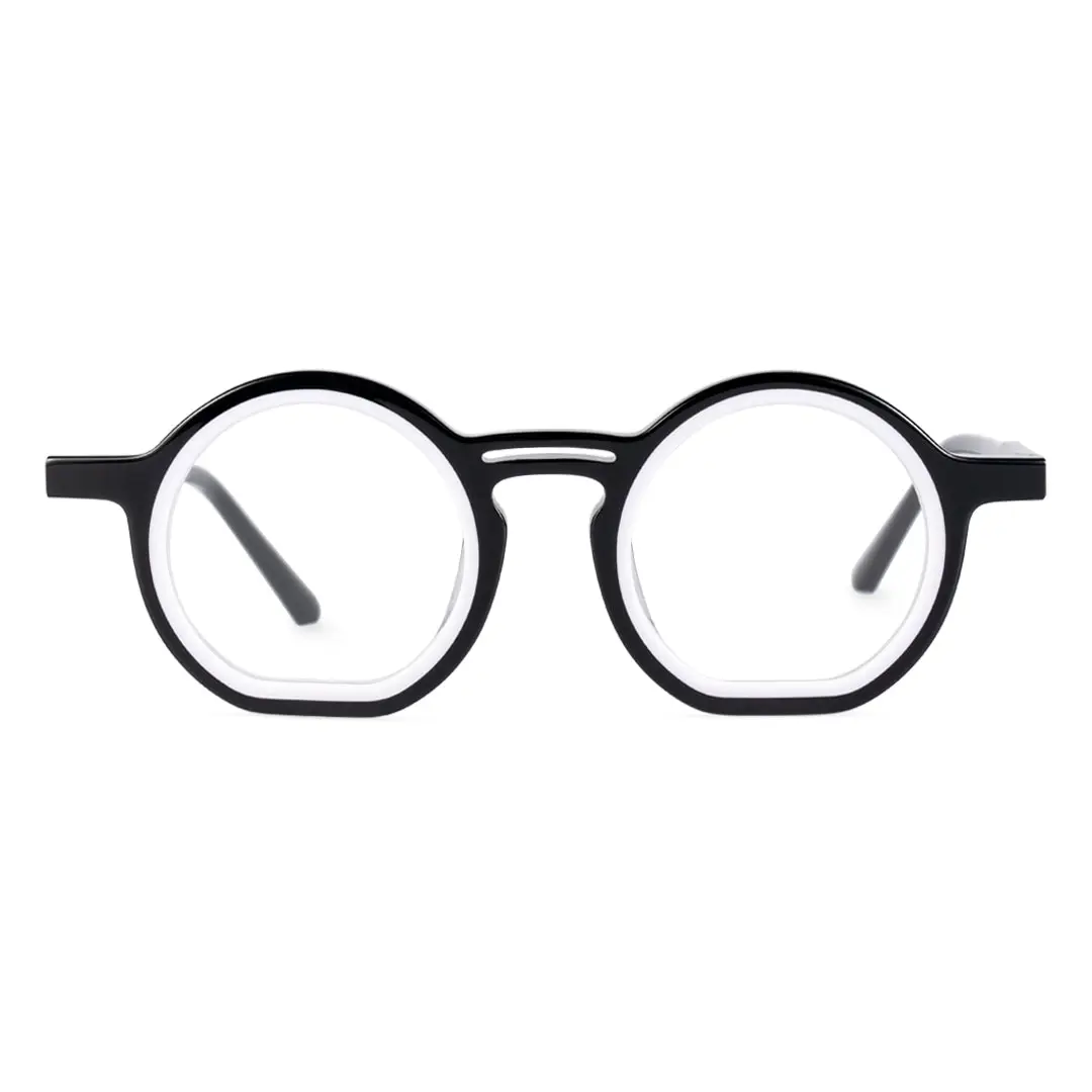 Front view of Brody vintage round acetate eyeglasses RA0032401 in black
