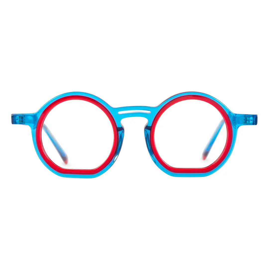 Front view of Brody vintage round acetate eyeglasses RA0032401 in blue