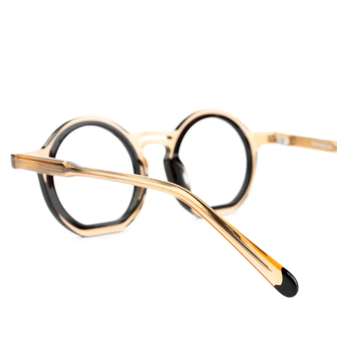 Back view of Brody vintage round acetate eyeglasses RA0032401 in gold