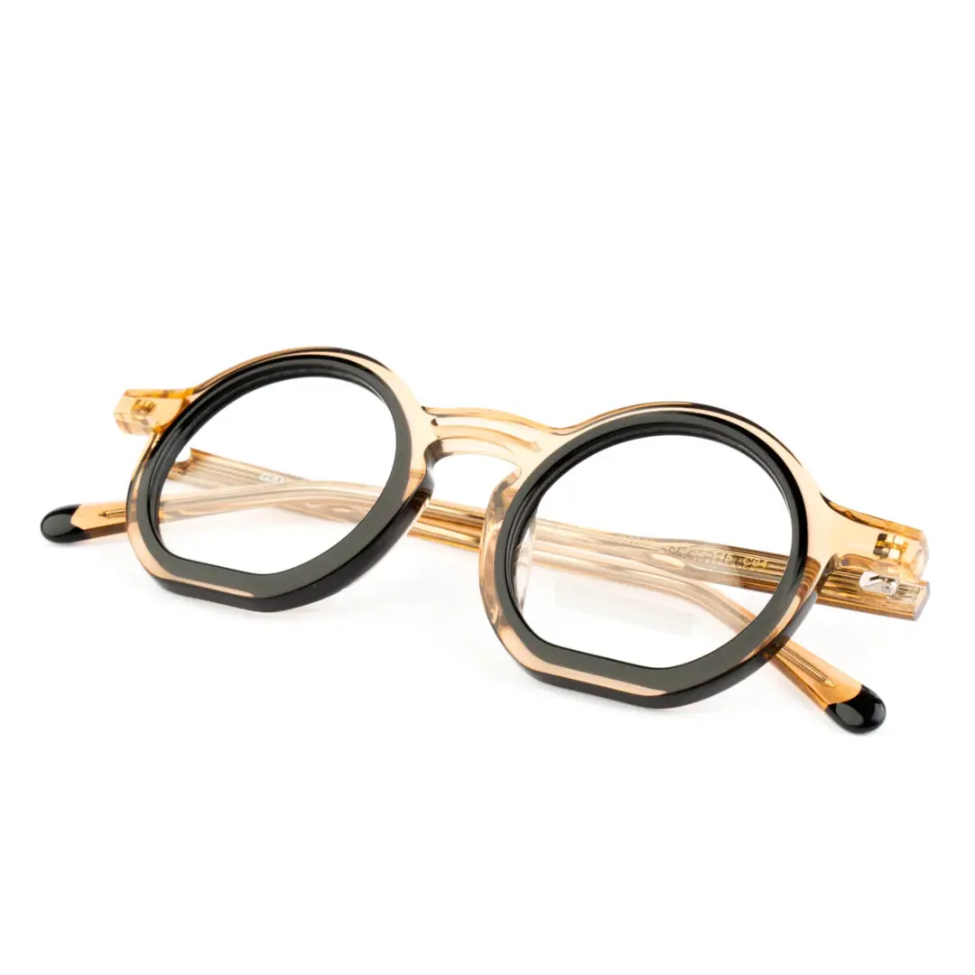 Front folded view of Brody vintage round acetate eyeglasses RA0032401 in gold
