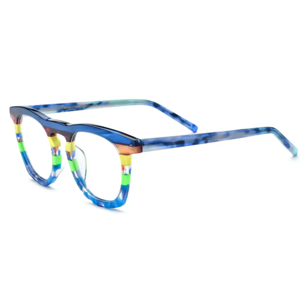 Angle view of Mious round acetate eyeglasses RA0032407 in blue