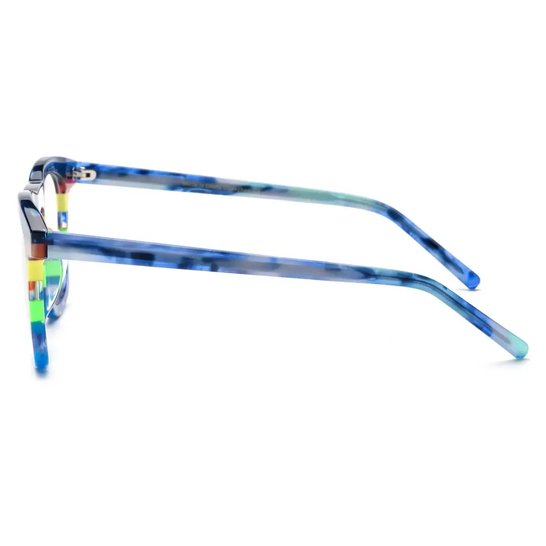 Side view of Mious round acetate eyeglasses RA0032407 in blue