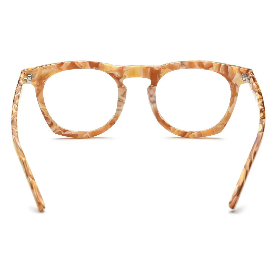 Back view of Mious colorful round acetate eyeglasses RA0032407 in orange