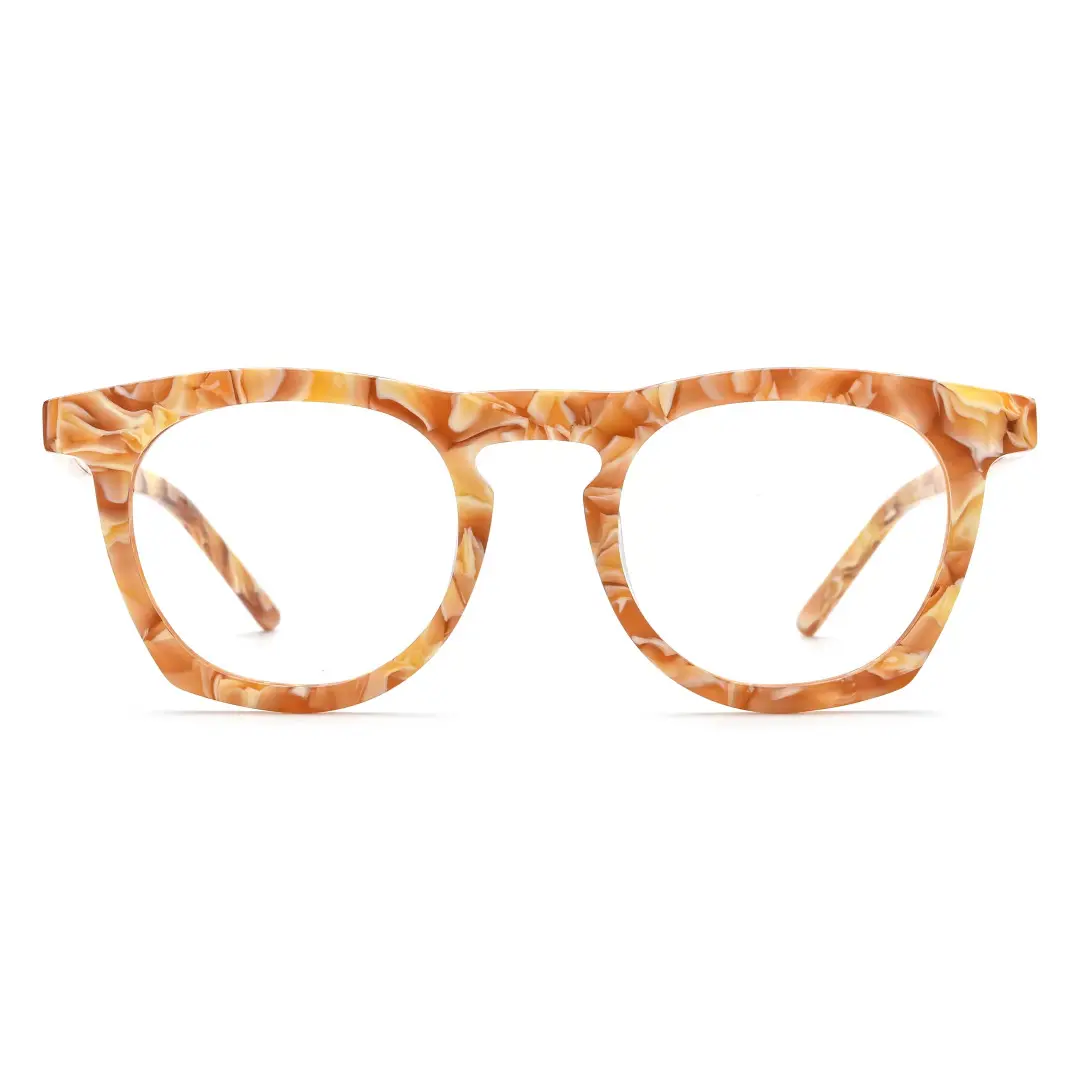Front view of Mious colorful round acetate eyeglasses RA0032407 in orange