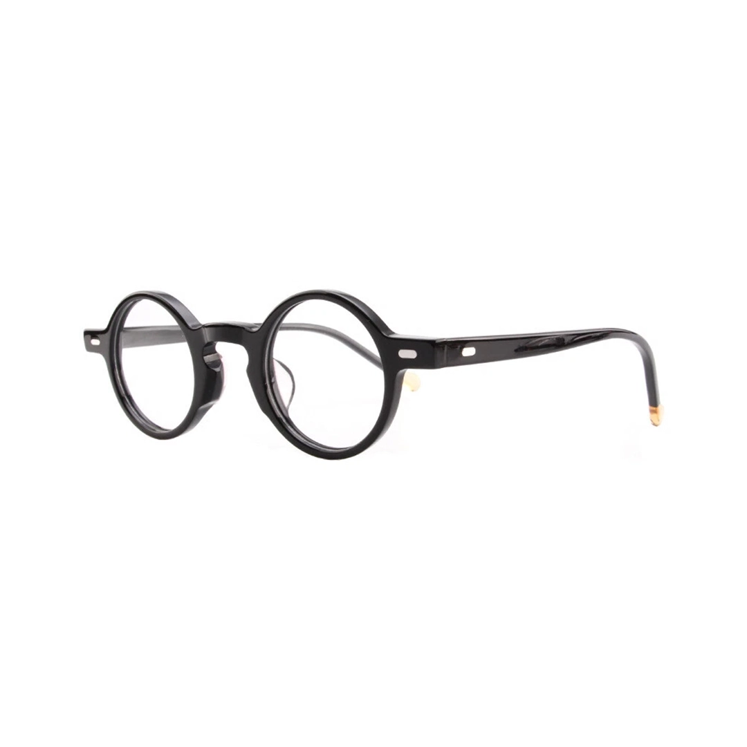 Angle view of Eirene round acetate eyeglasses RA0042301 in black