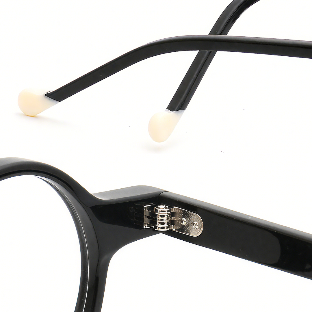 Frame detail view of Maat vintage round acetate eyeglasses in black. SPU: RA0042303