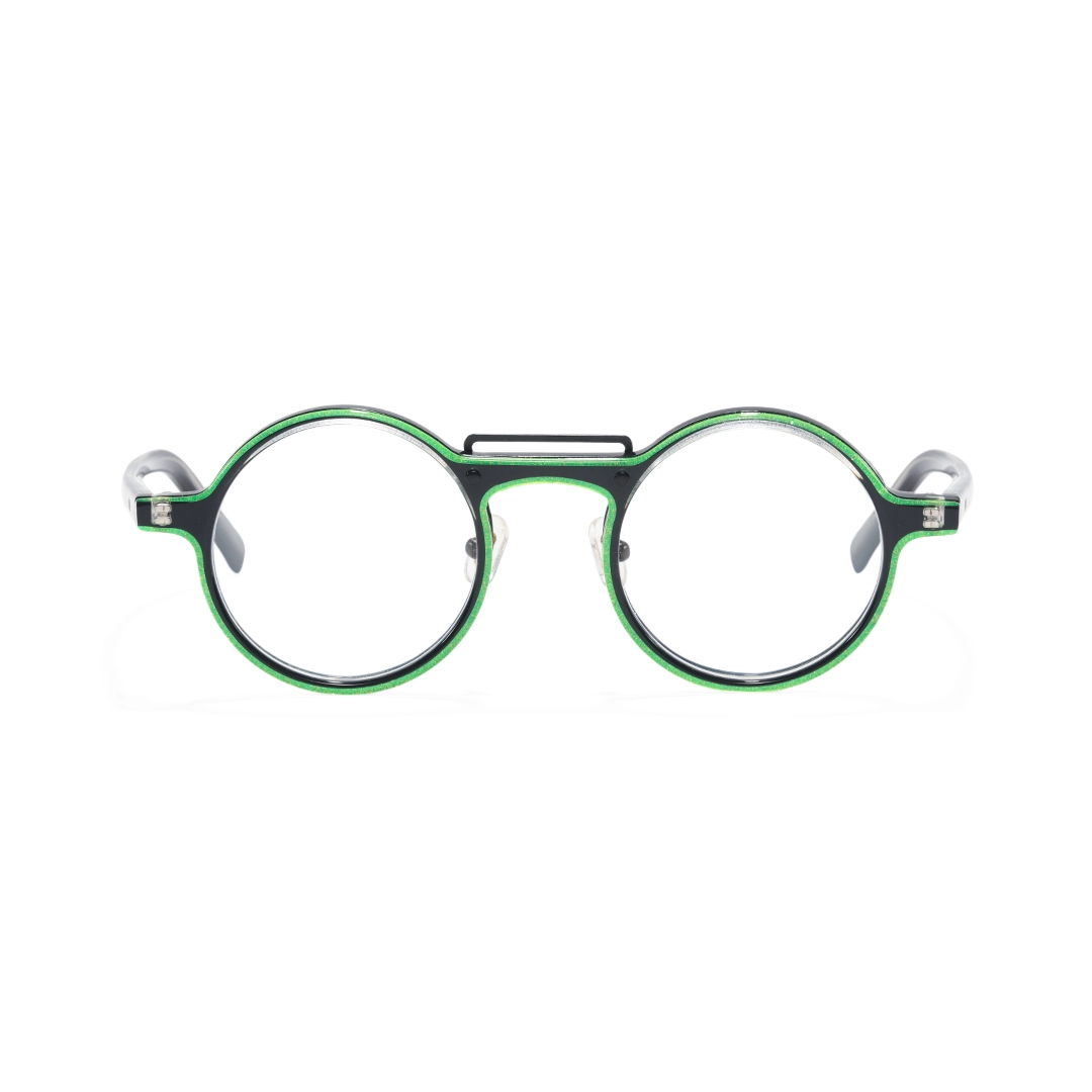 Front view of May steampunk round acetate eyeglasses RA0052306 in green