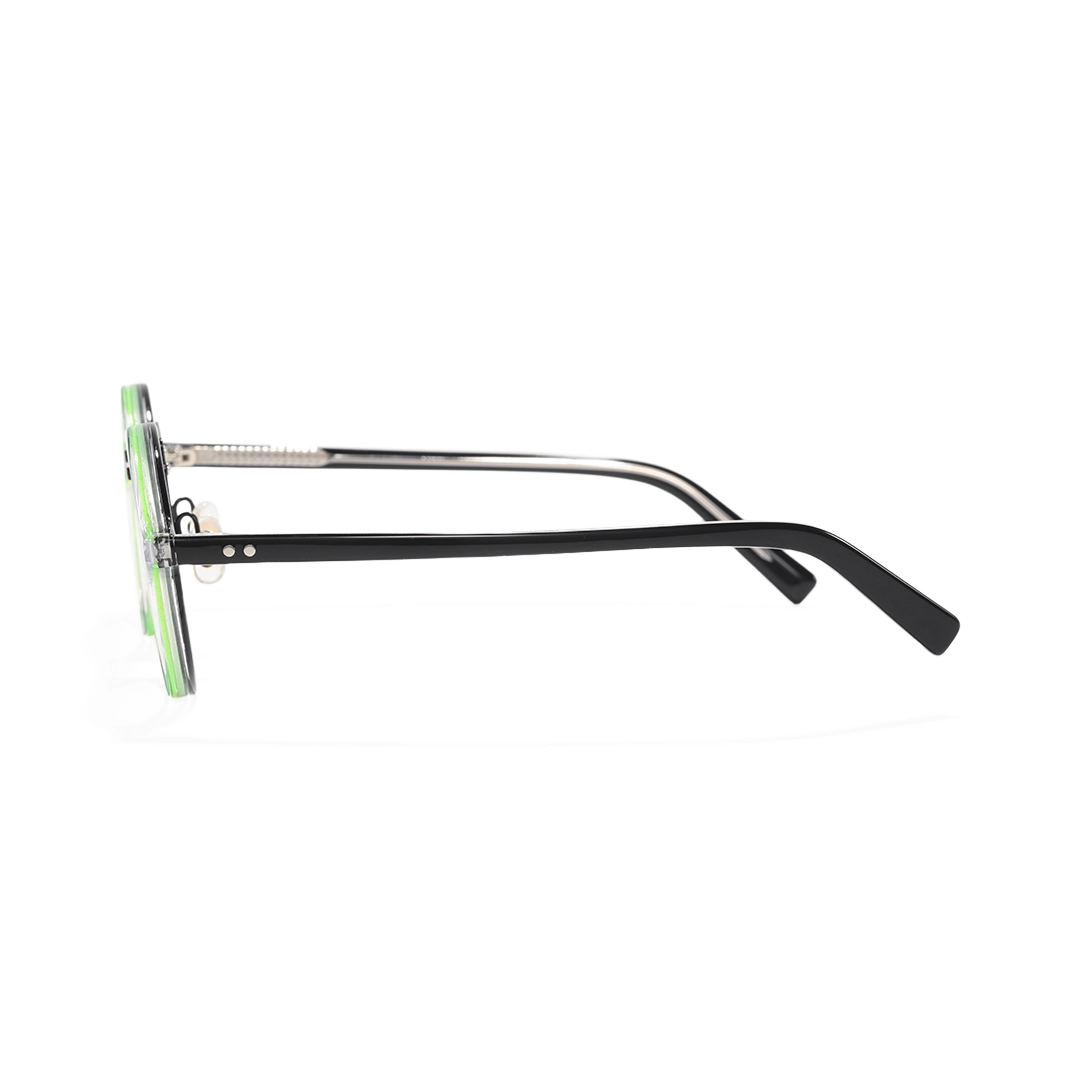 Side view of May steampunk round acetate eyeglasses RA0052306 in green
