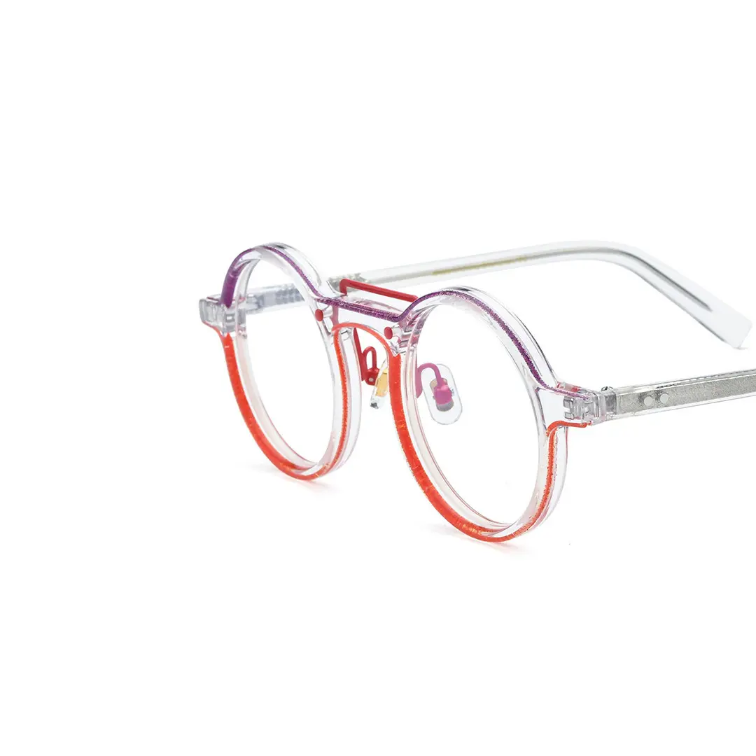 End piece detail of May steampunk round acetate eyeglasses RA0052306 in red