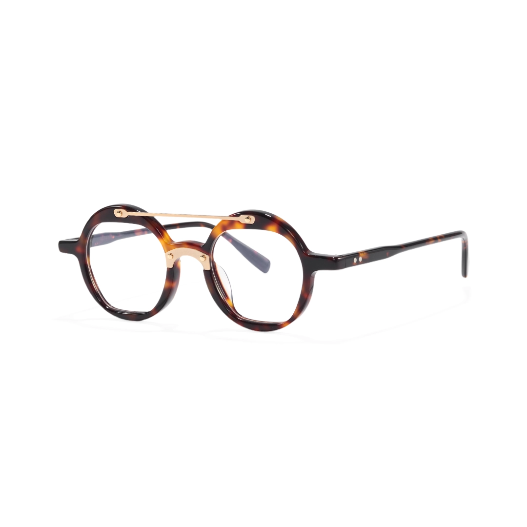 Angle view of Cool round acetate eyeglasses RA0052308 in tortoise