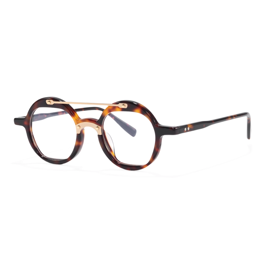 Angle view of Cool vintage round acetate eyeglasses RA0052308 in tortoise
