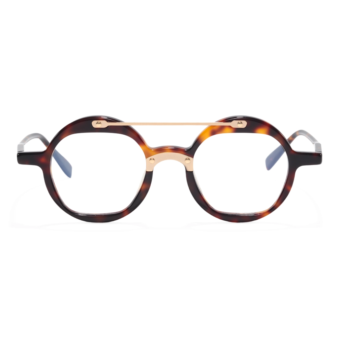 Front view of Cool vintage round acetate eyeglasses RA0052308 in tortoise
