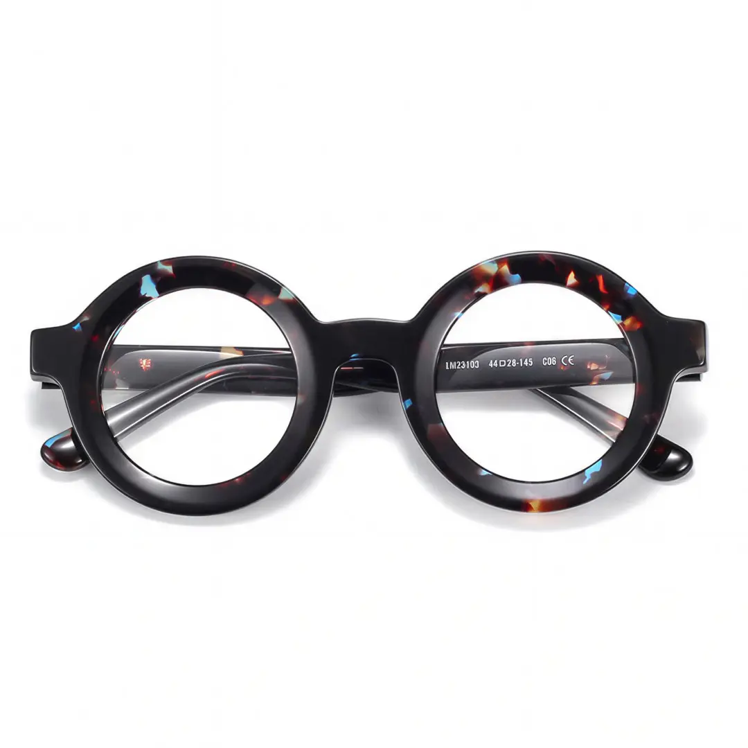 Front folded view of Knox round acetate eyeglasses RA0052408 in brown tortoise