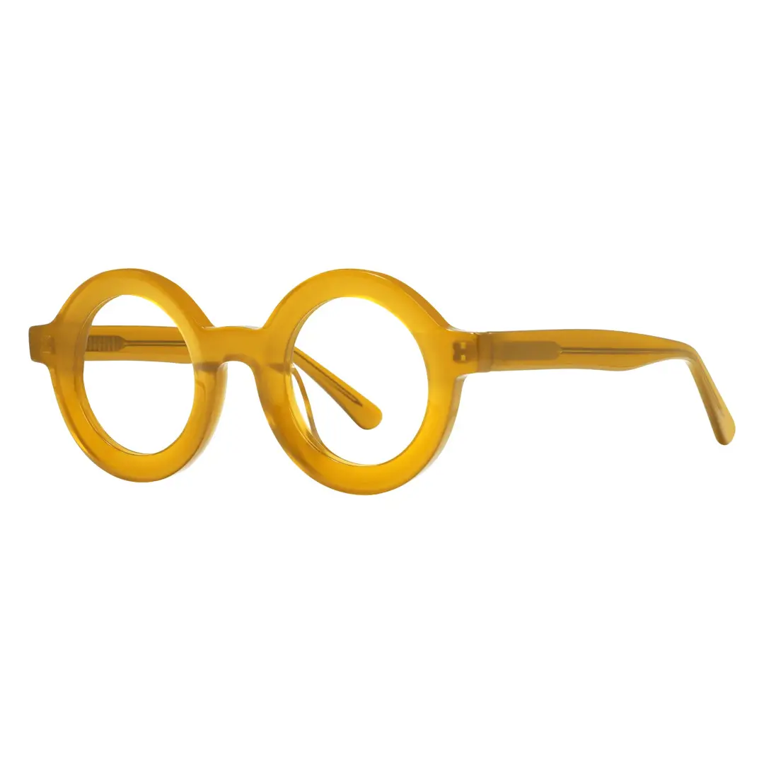 Angle view of Knox round acetate eyeglasses RA0052408 in yellow
