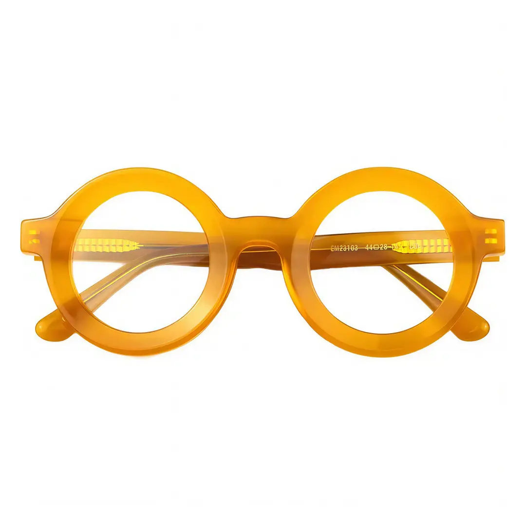 Front folded view of Knox round acetate eyeglasses RA0052408 in yellow