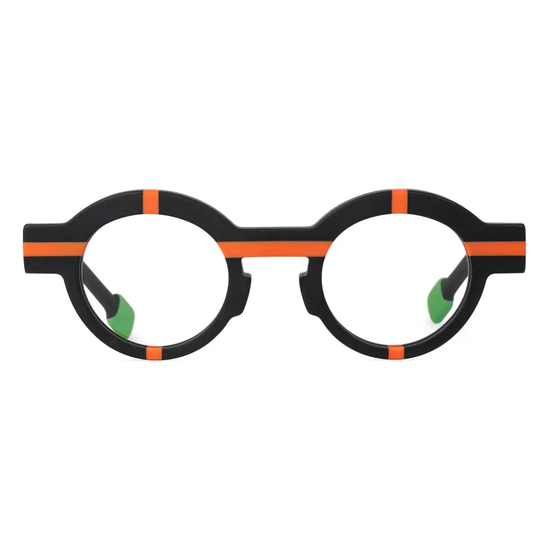 Front view of Know colorful round acetate eyeglasses in black. SPU: RA0062311