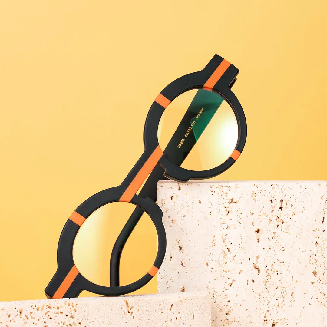 Scene view of Know colorful round acetate eyeglasses in black. SPU: RA0062311