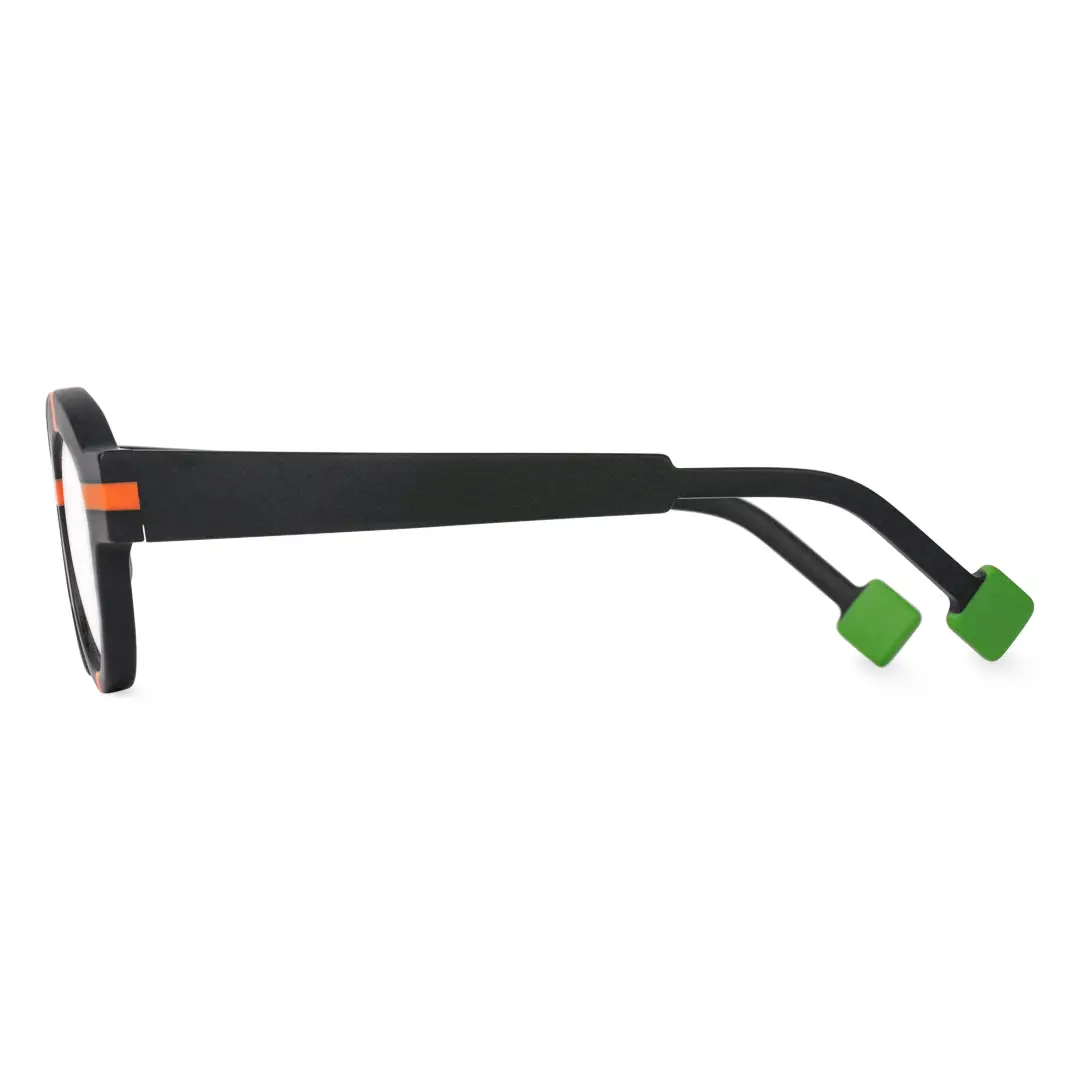 Side view of Know colorful round acetate eyeglasses in black. SPU: RA0062311