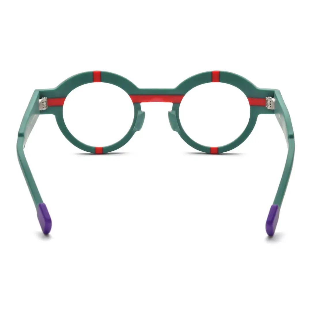 Back view of Know colorful round acetate eyeglasses in green. SPU: RA0062311