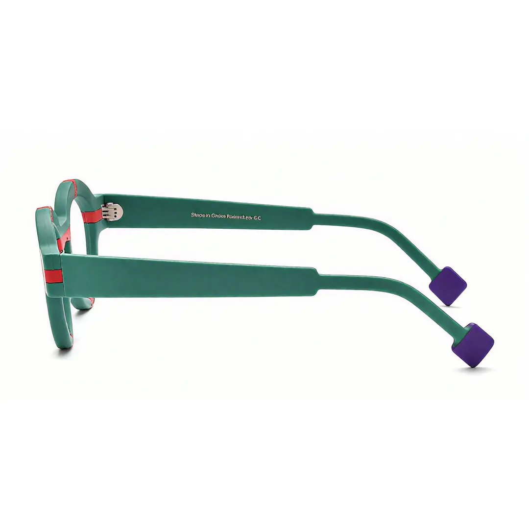 Side view of Know colorful round acetate eyeglasses in green. SPU: RA0062311