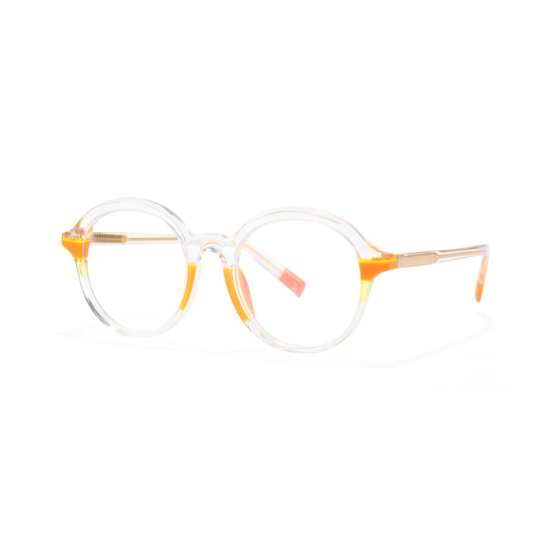 Angle view of FortMyers round acetate eyeglasses RA0072207 in clear