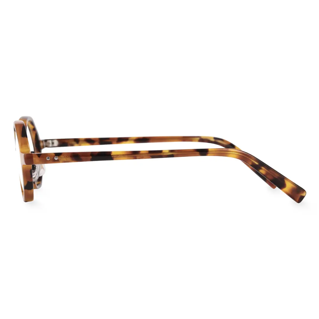 Side view of Kishi vintage round acetate eyeglasses in tortoise. SPU: RA0092305
