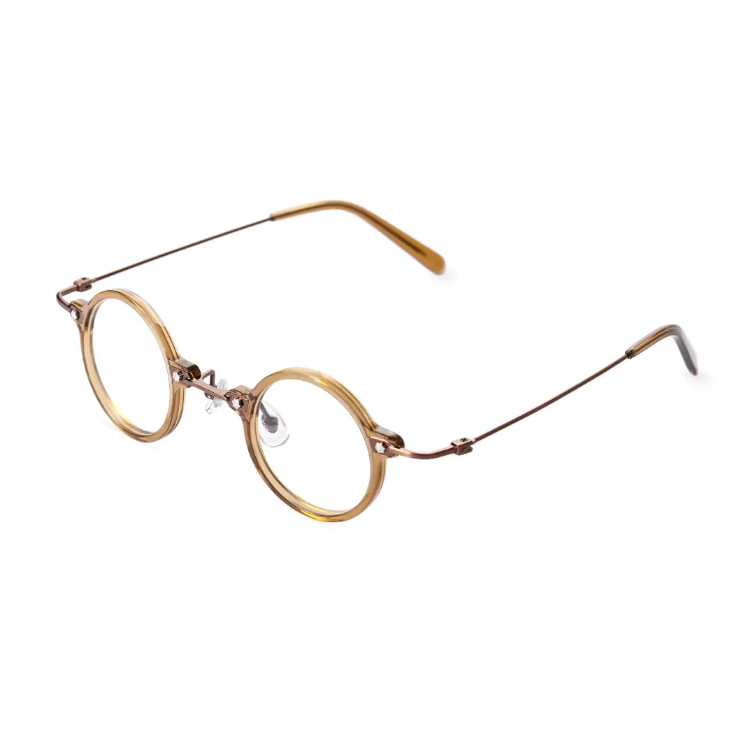 Angle view of Tiiy steampunk round acetate eyeglasses RA0092309 in gold