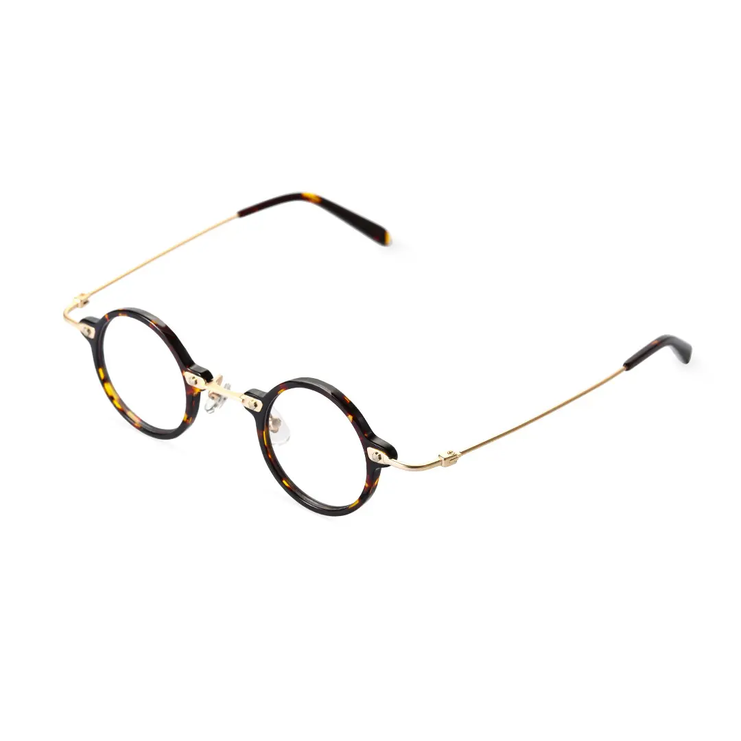 Angle view of Tiiy steampunk round acetate eyeglasses RA0092309 in tortoise