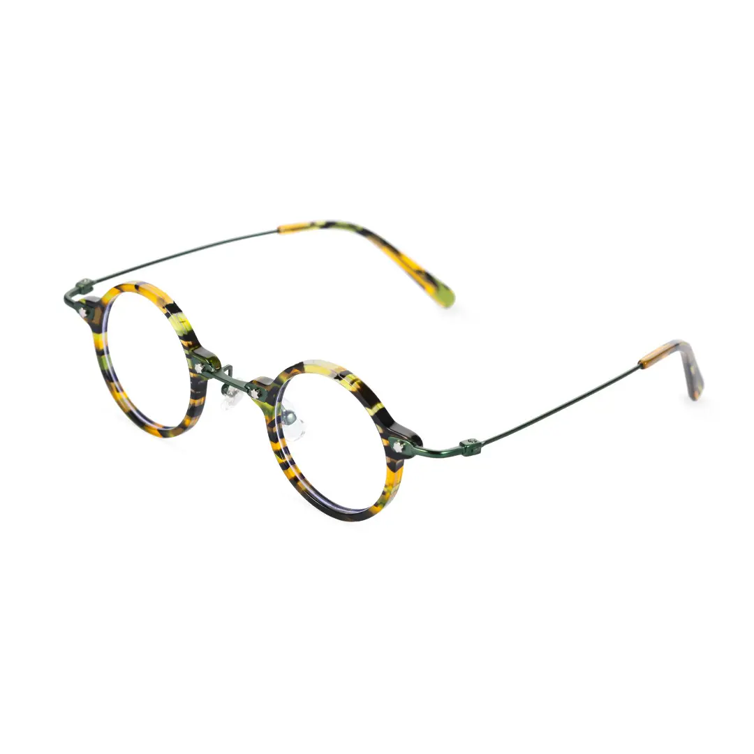Angle view of Tiiy steampunk round acetate eyeglasses RA0092309 in yellow tortoise