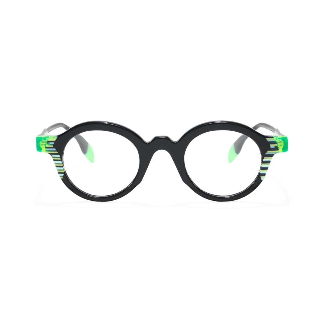 Front view of Borr round acetate eyeglasses RA0102312 in black