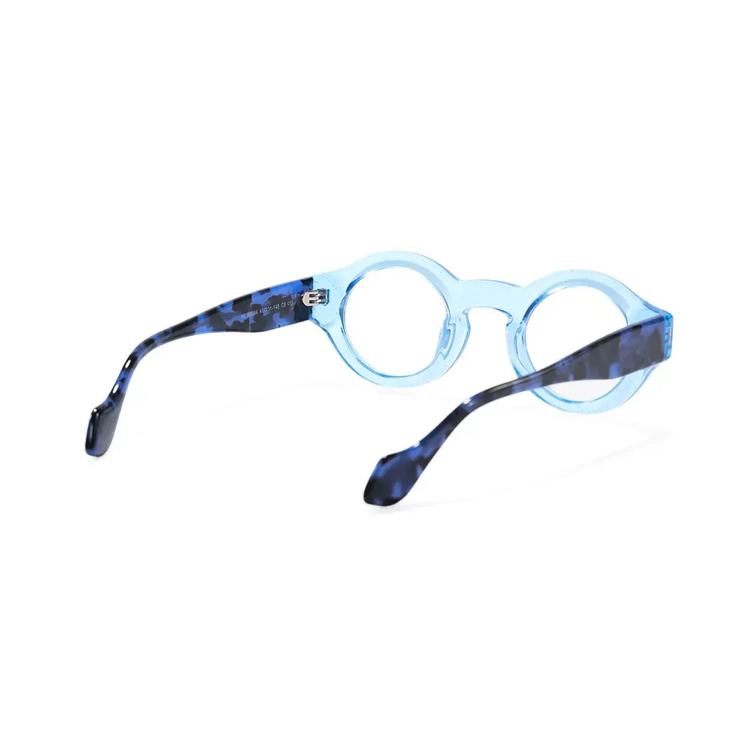 Back view of Zeal round acetate eyeglasses RA0110507 in blue