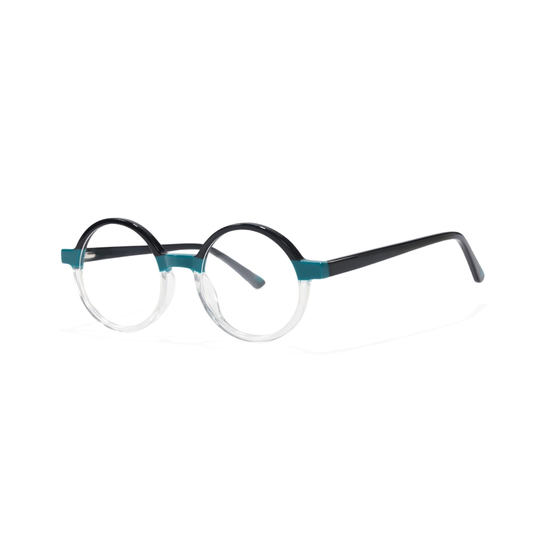 Angle view of Asia round acetate eyeglasses RA0112309 in two-tone