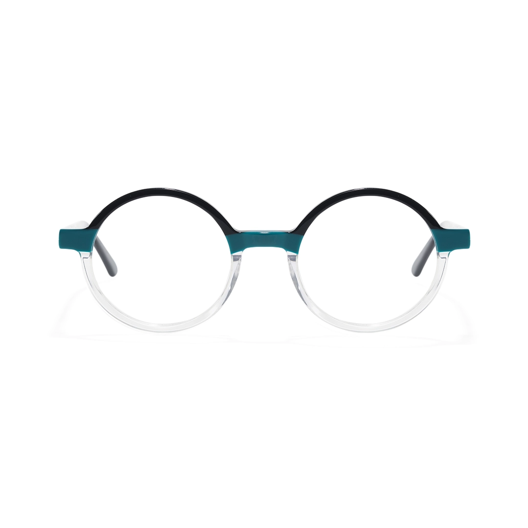 Front view of Asia round acetate eyeglasses RA0112309 in two-tone