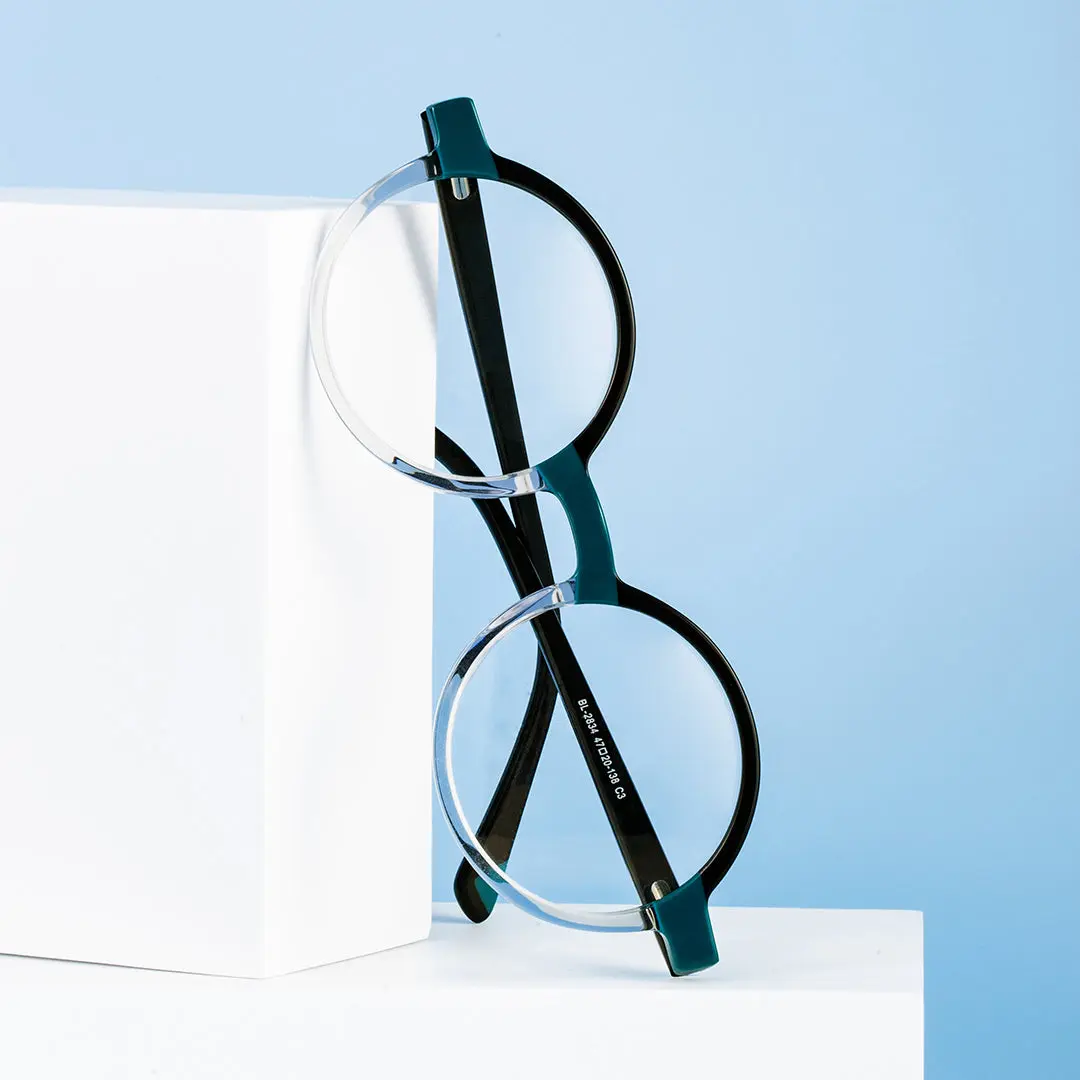 Scene view of Asia round acetate eyeglasses RA0112309 in two-tone